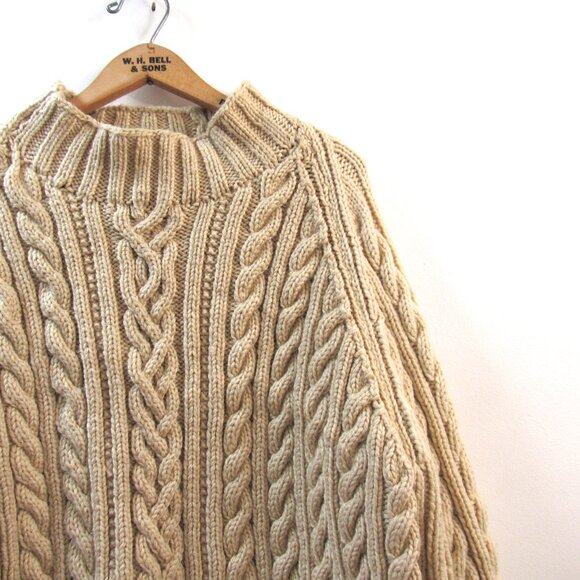 Aran Hand Knit Cabled Wool Sweater Knitted by Mom - Picture 2 of 5